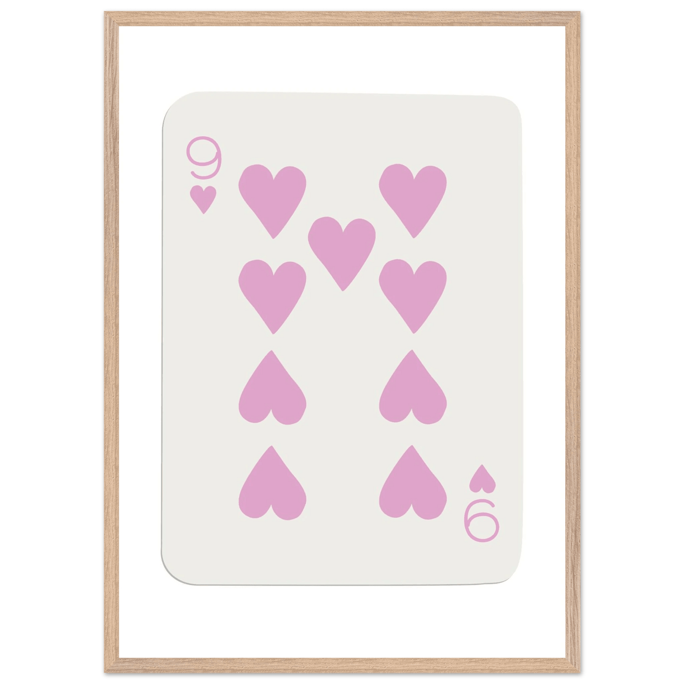 Nine of Hearts - Pink Poker Card Print - Mounted Framed Poster Art, Eco-Friendly Wood Frame - Vibrantwalls