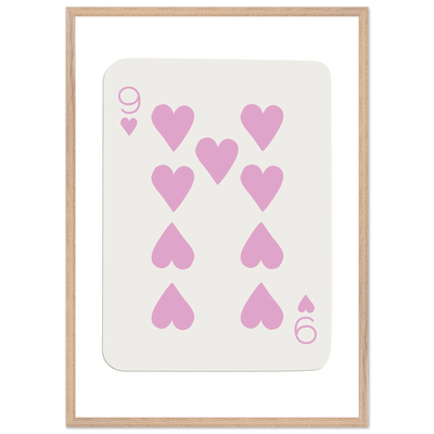 Nine of Hearts - Pink Poker Card Print - Mounted Framed Poster Art, Eco-Friendly Wood Frame - Vibrantwalls