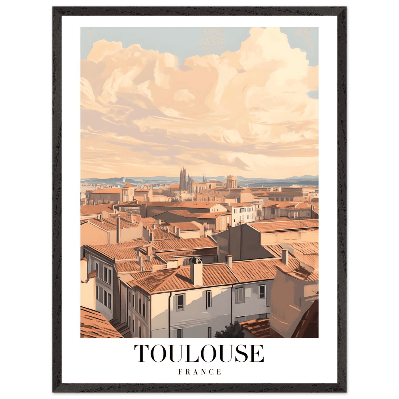 Toulouse France Framed Poster – Vintage Sunset Cityscape Wall Art with Wooden Frame - Vibrantwalls