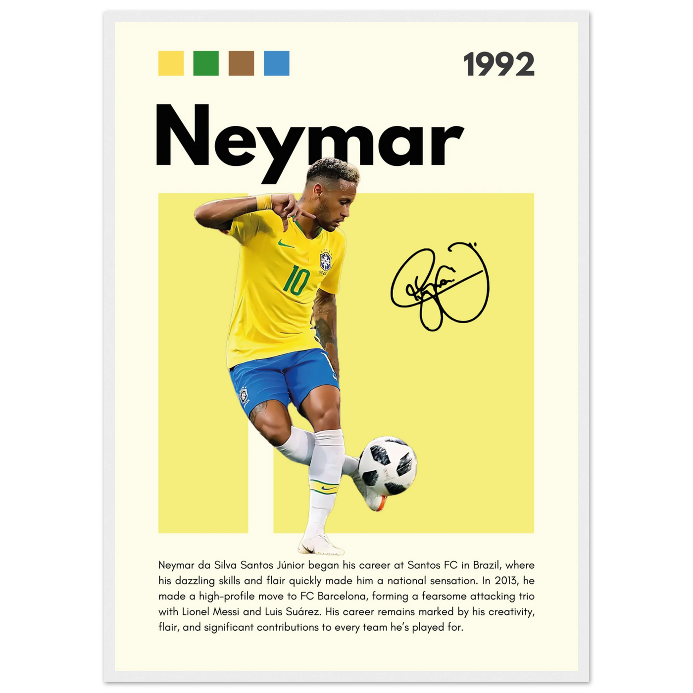 Neymar Jr. Brazilian Football Legend Framed Poster – Vibrant Pop Art Football Print 50x70 cm 20x28″ White frame Vibrantwalls