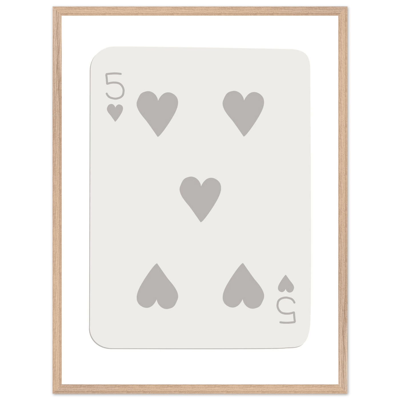 Minimalist Five of Hearts Poker Card Print - Eco-Friendly Mounted Framed Art for Modern Decor - Vibrantwalls