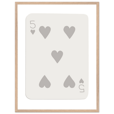 Minimalist Five of Hearts Poker Card Print - Eco-Friendly Mounted Framed Art for Modern Decor - Vibrantwalls