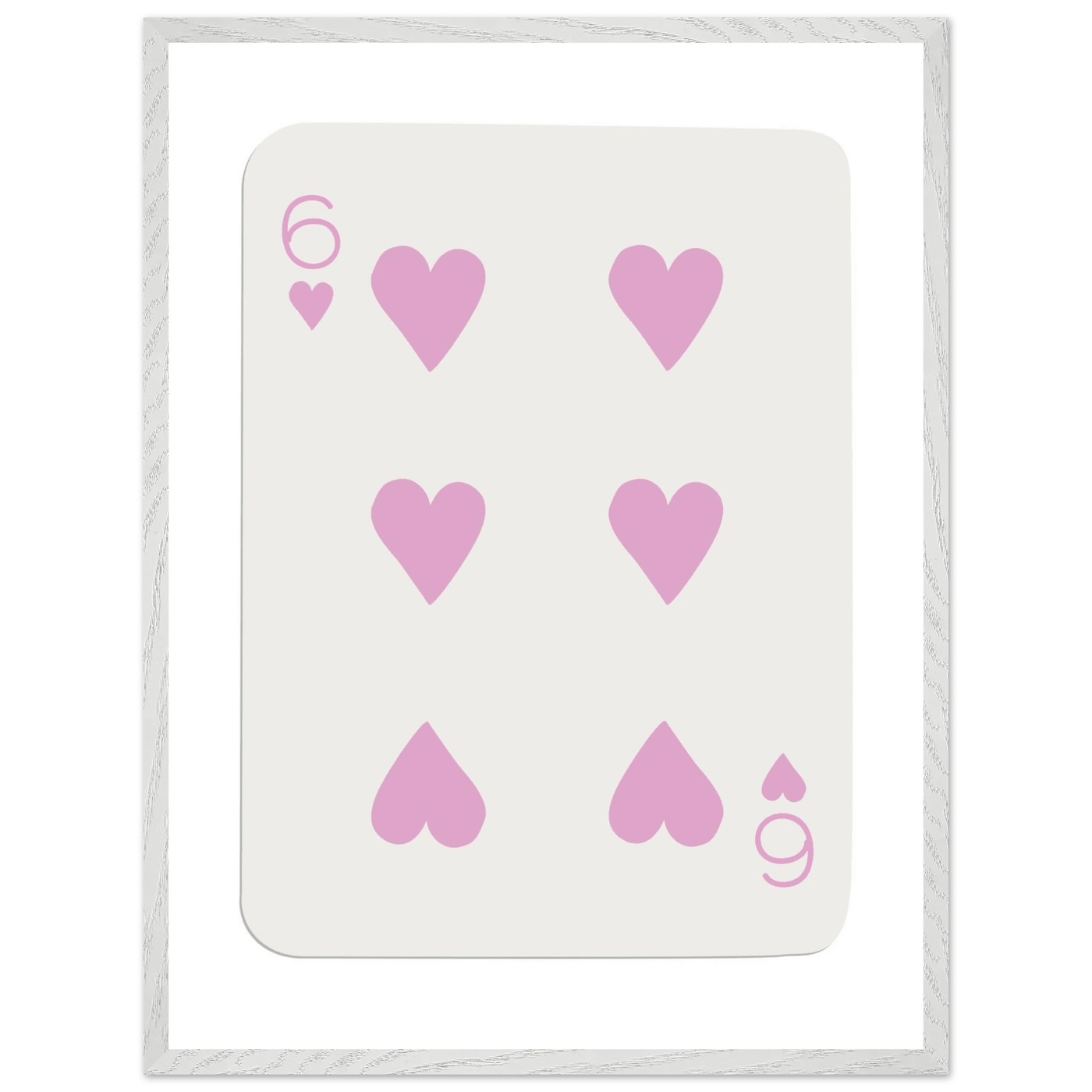 Minimalist Pink Six of Hearts Poker Card Print - Mounted Framed Eco-Friendly Wood Art - Vibrantwalls