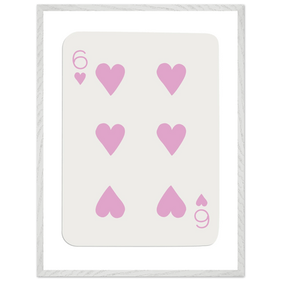 Minimalist Pink Six of Hearts Poker Card Print - Mounted Framed Eco-Friendly Wood Art - Vibrantwalls