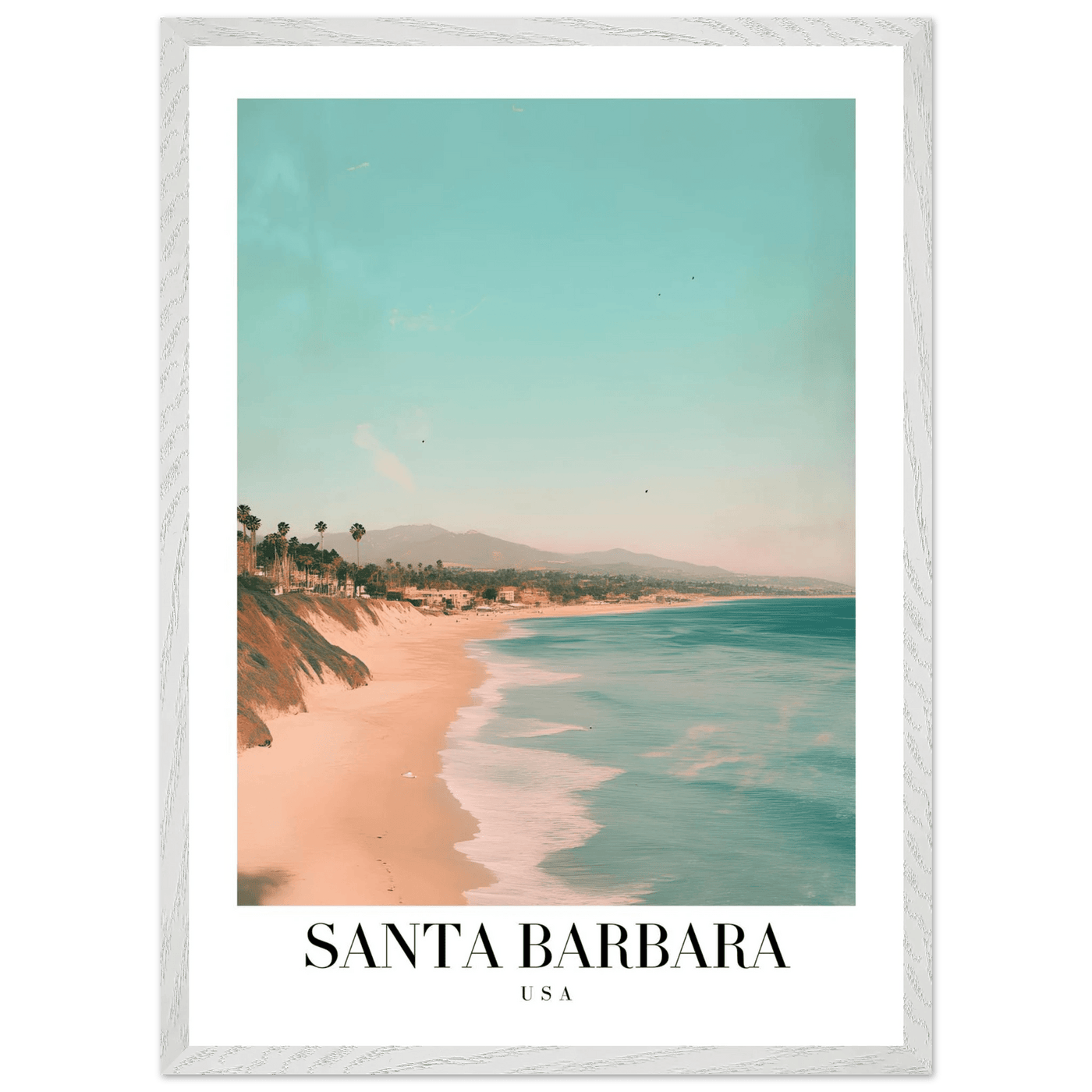 Santa Barbara USA Framed Poster – Pastel Beach Travel Wall Art in Your Choice of Frame - Vibrantwalls