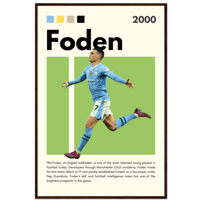 Phil Foden Manchester City Football Legend Poster 60x90 cm 24x36″ Dark wood frame Vibrantwalls
