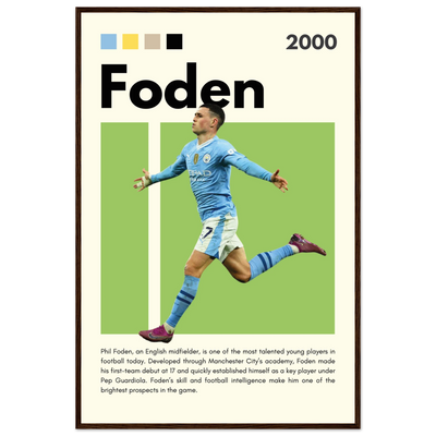 Phil Foden Manchester City Football Legend Poster 60x90 cm 24x36″ Dark wood frame Vibrantwalls