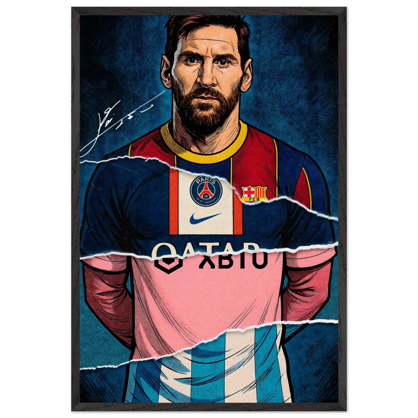 Lionel Messi Split Kit Pop Art Framed Poster – Eco-Friendly, Ready to Hang - Vibrantwalls