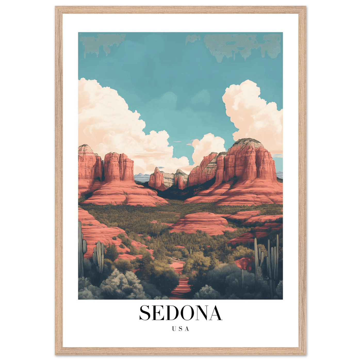 Sedona USA Framed Poster – Iconic Red Rocks Wall Art with Vintage Desert Vibes - Vibrantwalls