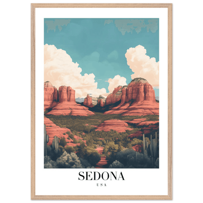 Sedona USA Framed Poster – Iconic Red Rocks Wall Art with Vintage Desert Vibes - Vibrantwalls