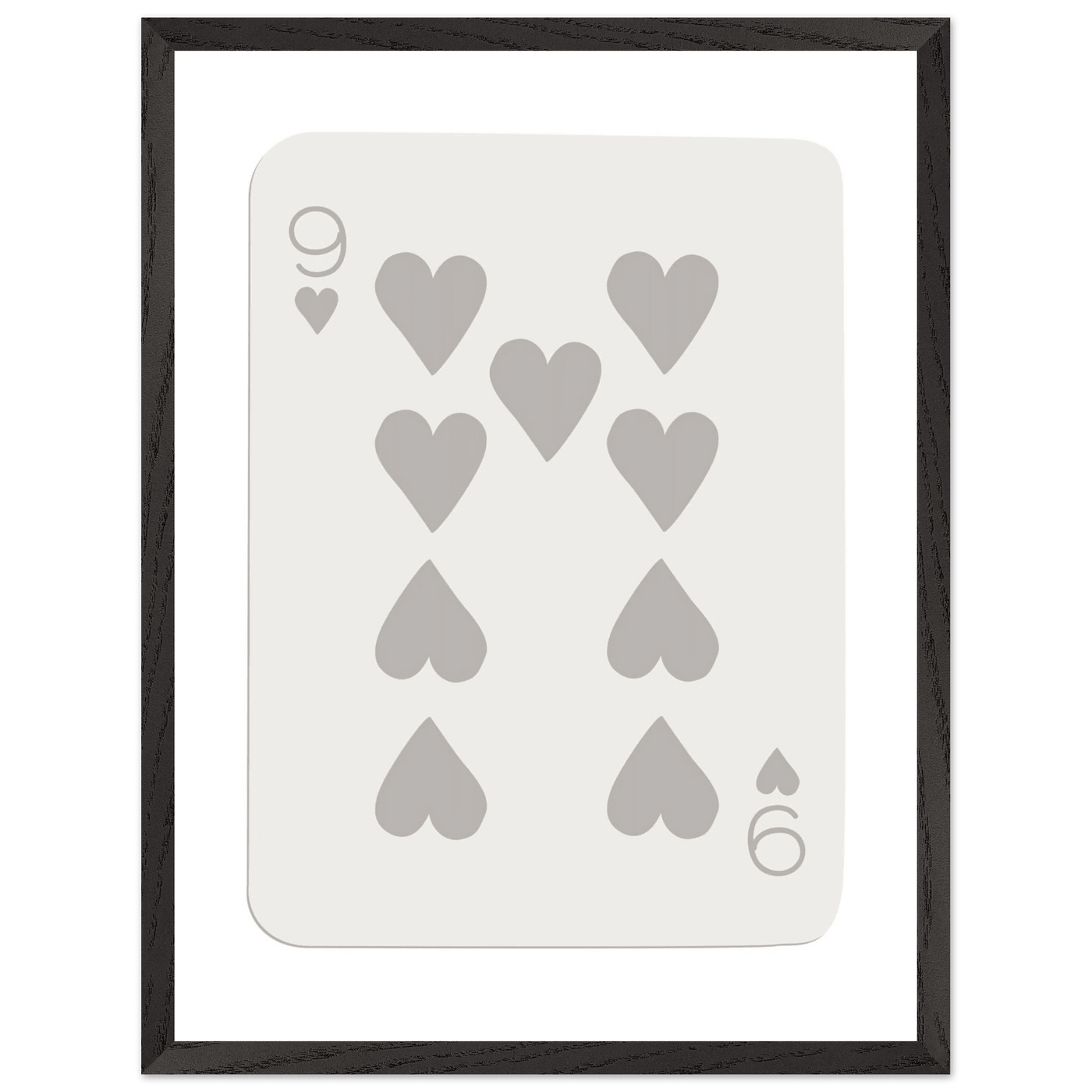 Minimalist Nine of Hearts Poker Card Print - Mounted Framed Wall Art, Eco-Friendly Wood Frame, Neutral Tones - Vibrantwalls