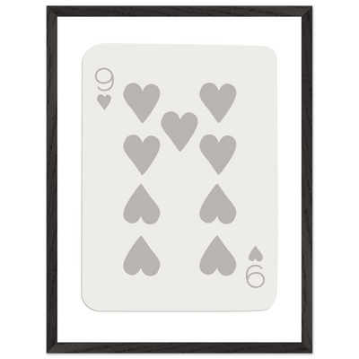 Minimalist Nine of Hearts Poker Card Print - Mounted Framed Wall Art, Eco-Friendly Wood Frame, Neutral Tones - Vibrantwalls