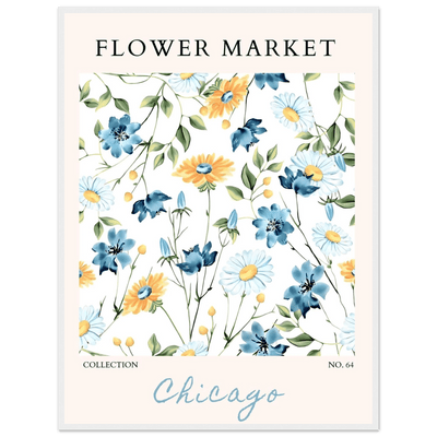 Flower Market Chicago Collection Framed Poster – Whimsical Blue & Yellow Floral Art Print | Ready-to-Hang - Vibrantwalls