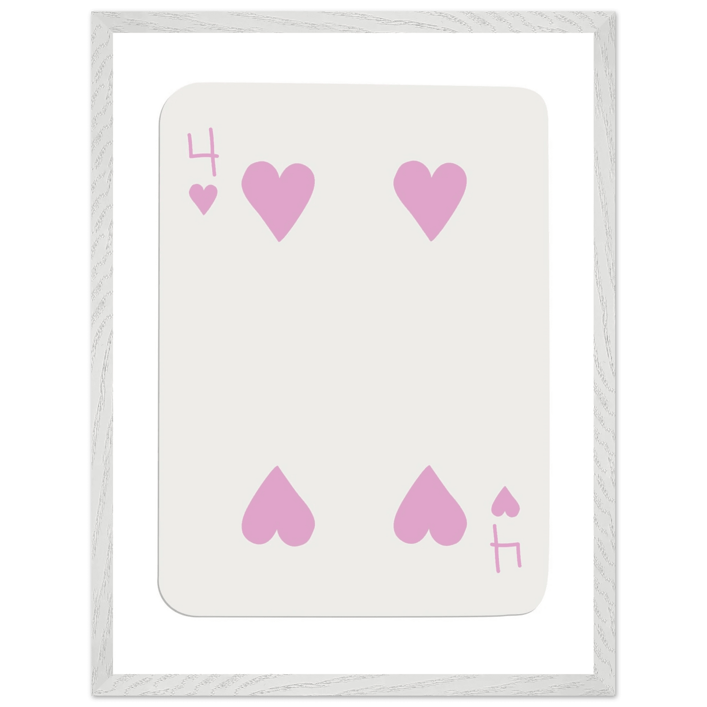 Four of Hearts Pastel Pink - Mounted Framed Poker Card Art, Eco-Friendly Wood Frame in Custom Sizes - Vibrantwalls