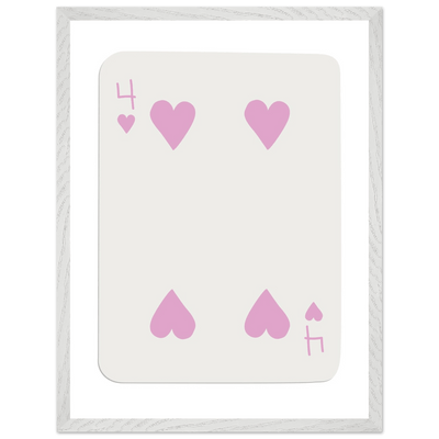 Four of Hearts Pastel Pink - Mounted Framed Poker Card Art, Eco-Friendly Wood Frame in Custom Sizes - Vibrantwalls