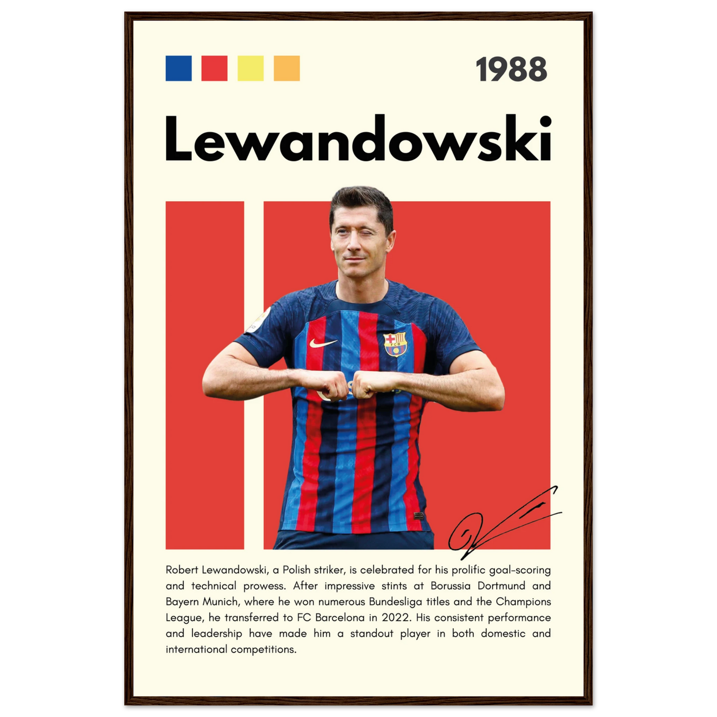 Robert Lewandowski FC Barcelona Framed Football Poster 60x90 cm 24x36″ Dark wood frame Vibrantwalls