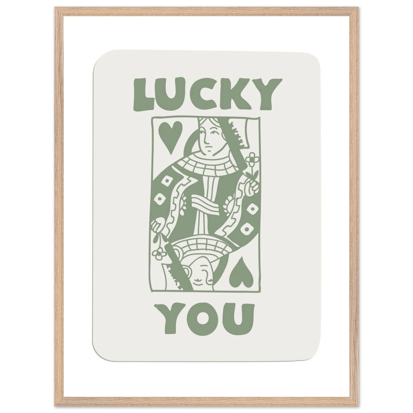 Lucky You Poker Card Print - Queen of Hearts Framed Art - Eco-Friendly Wood Frame - Vibrantwalls