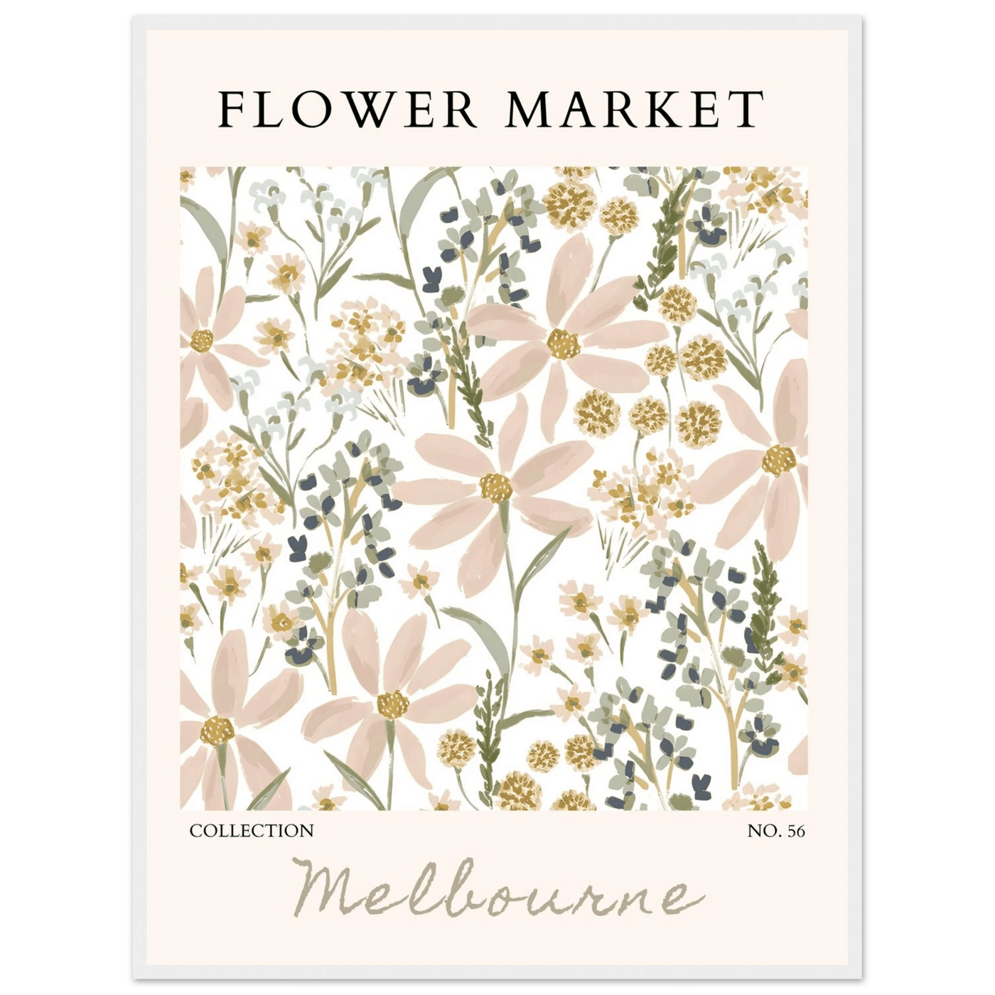 Flower Market Melbourne Framed Poster – Blush Floral & Sage Green Art Print | Ready-to-Hang Wall Decor - Vibrantwalls