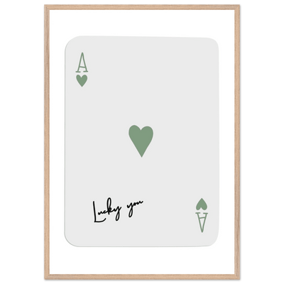 Lucky You Ace of Hearts Poker Card Print - Mounted Framed Poster Art, Eco-Friendly Wood Frame - Vibrantwalls