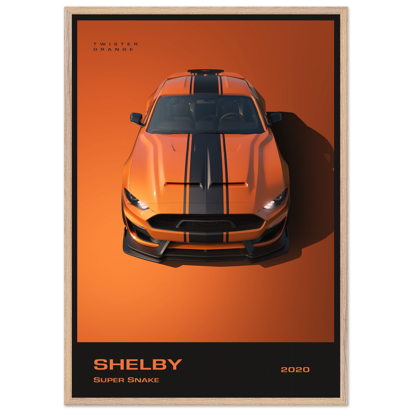 Shelby Super Snake 2020 "Twister Orange" Framed Poster | Modern Automotive Art, Ready-to-Hang Premium Quality 70x100 cm 28x40″ Wood frame Vibrantwalls