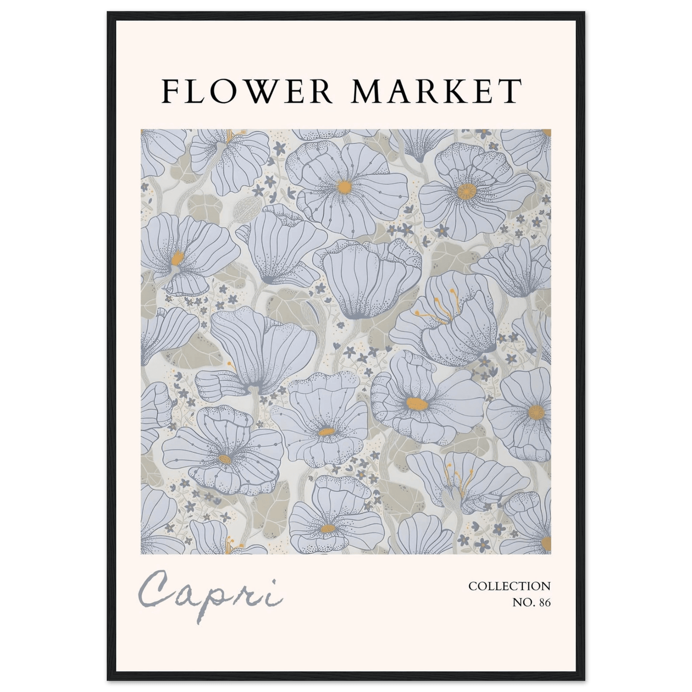 Capri Flower Market Framed Poster – Serene Floral Art Print in Cool Tones | Ready-to-Hang Wall Decor - Vibrantwalls