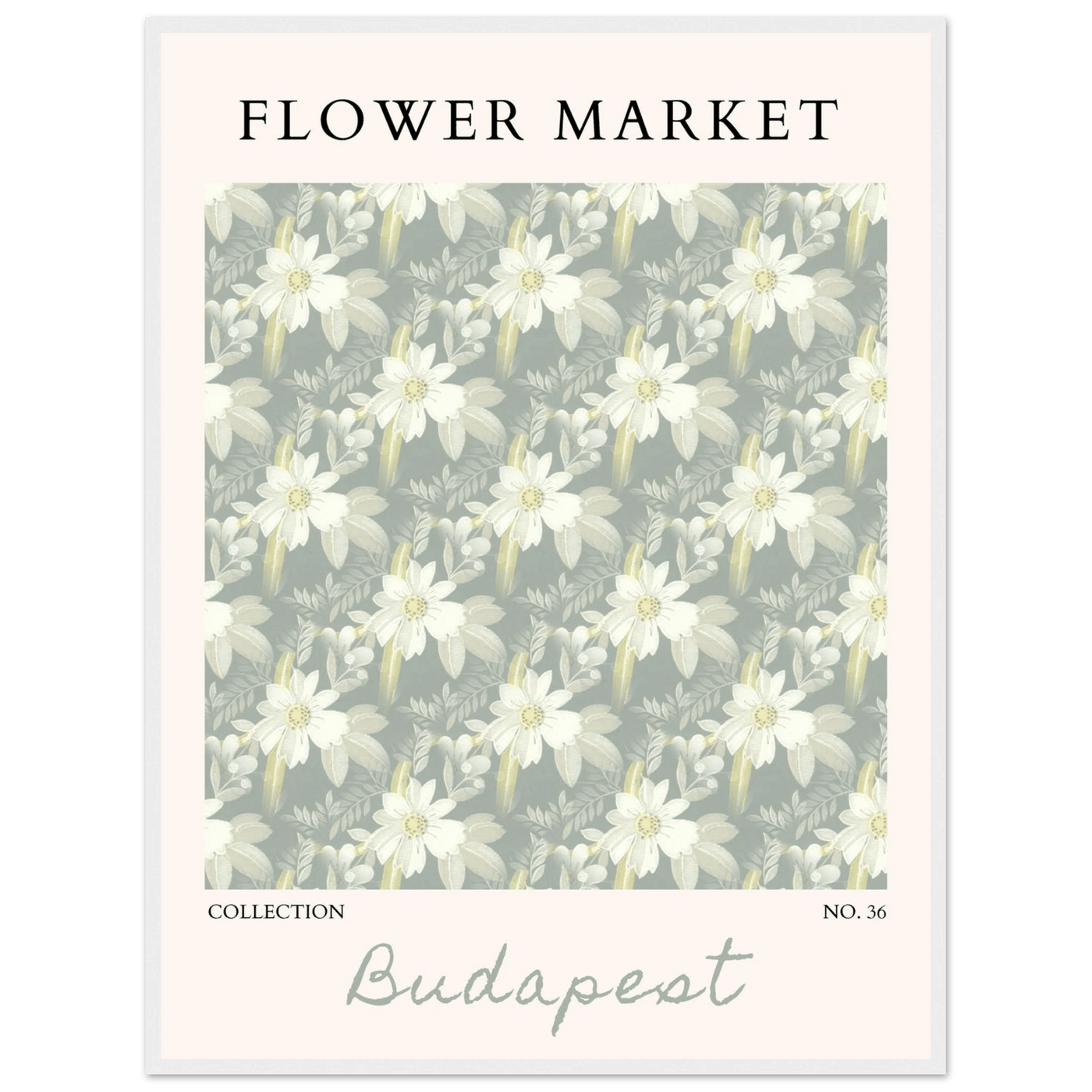 Budapest Flower Market Framed Poster – Elegant Botanical Art Print in Sage Green | Ready-to-Hang Wall Decor - Vibrantwalls