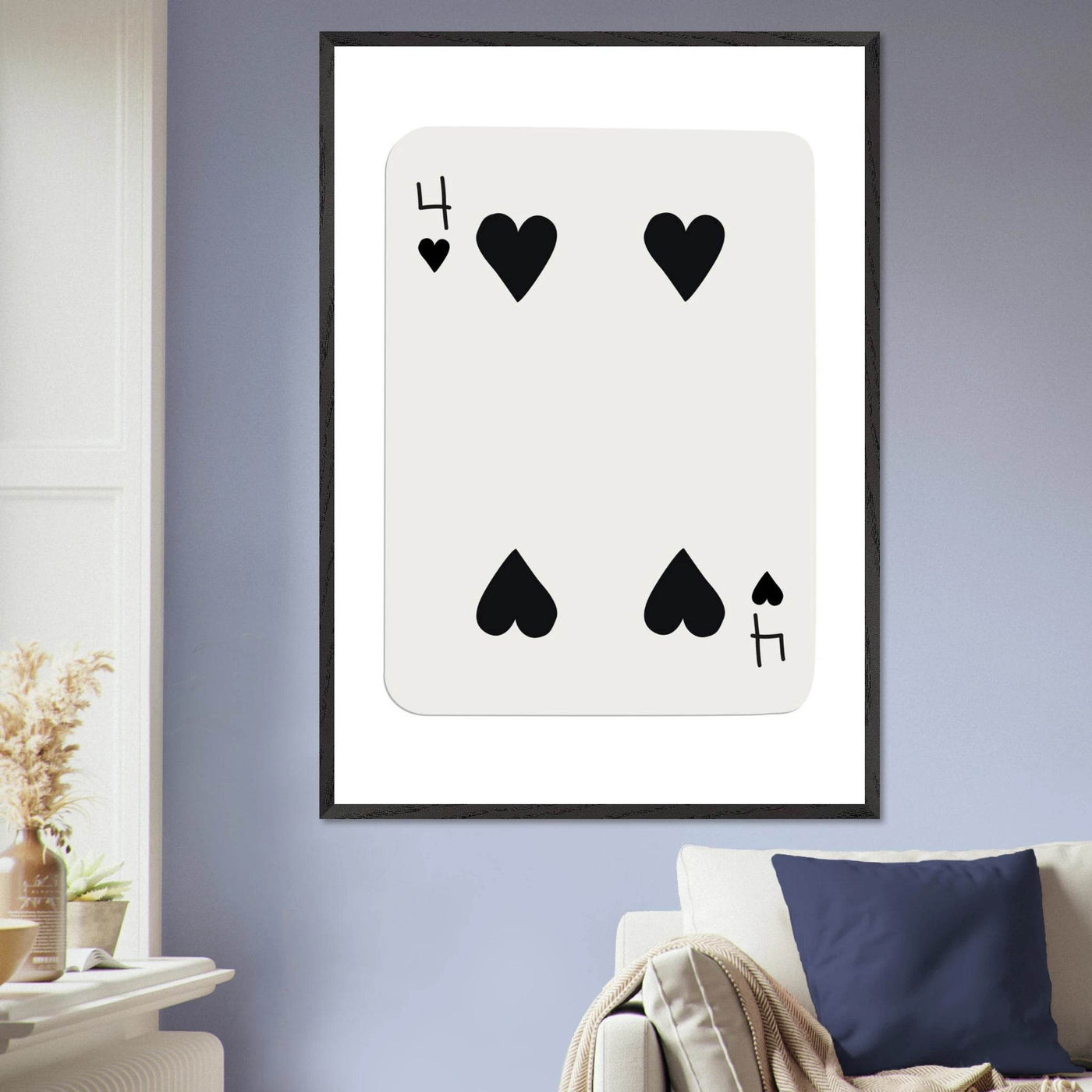 Minimalist Four of Hearts Poker Card Print - Mounted Framed Poster Art, Eco-Friendly Wood Frame - Vibrantwalls