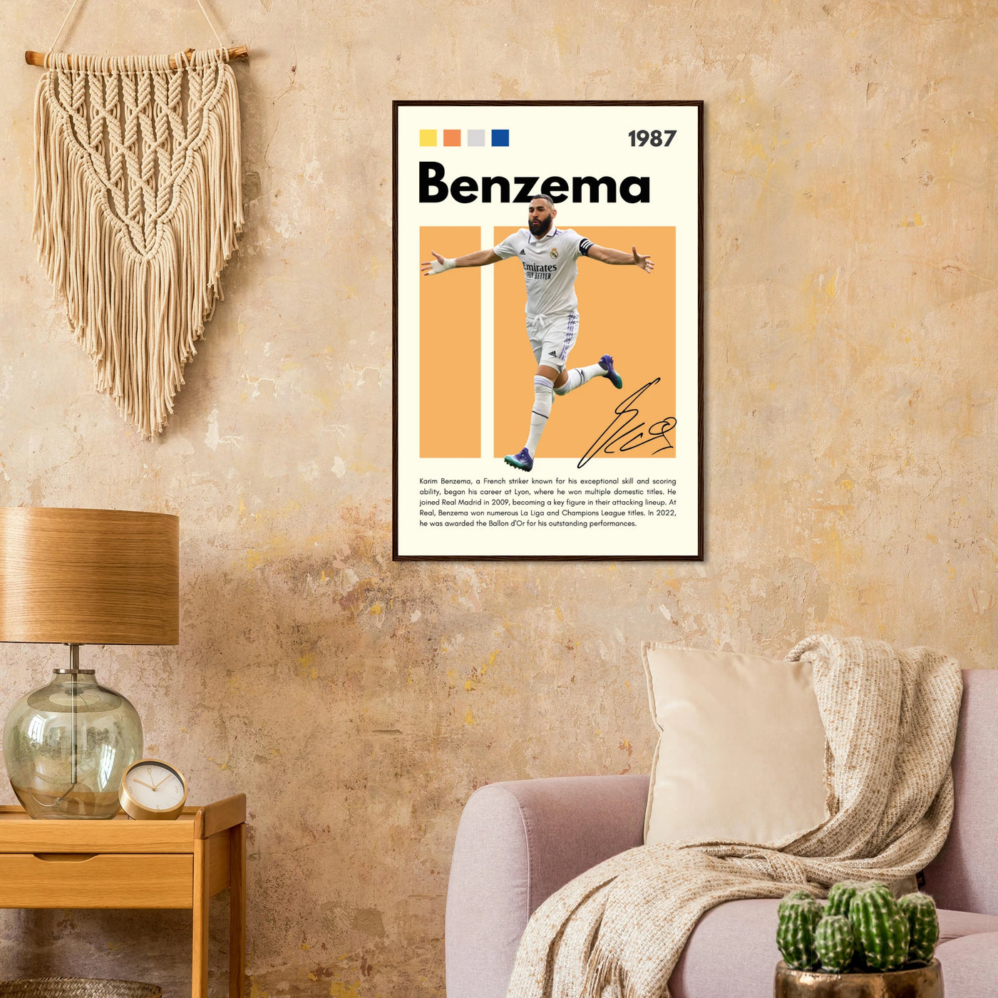 Karim Benzema Real Madrid Soccer Framed Poster – Modern Football Art Print with Signature Detail Vibrantwalls