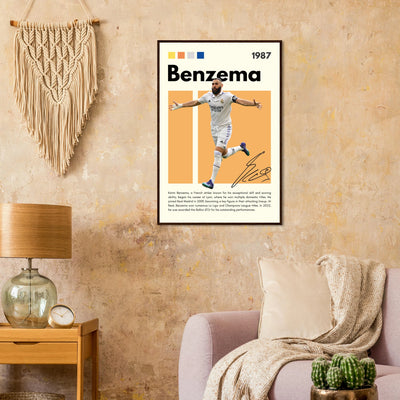 Karim Benzema Real Madrid Soccer Framed Poster – Modern Football Art Print with Signature Detail Vibrantwalls