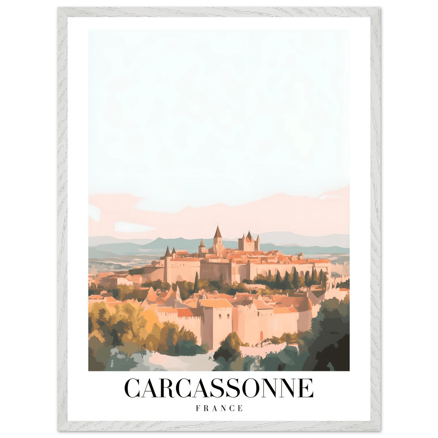 Carcassonne France Framed Poster – Vintage Travel Wall Art in Pastel Hues & Wooden Frame - Vibrantwalls