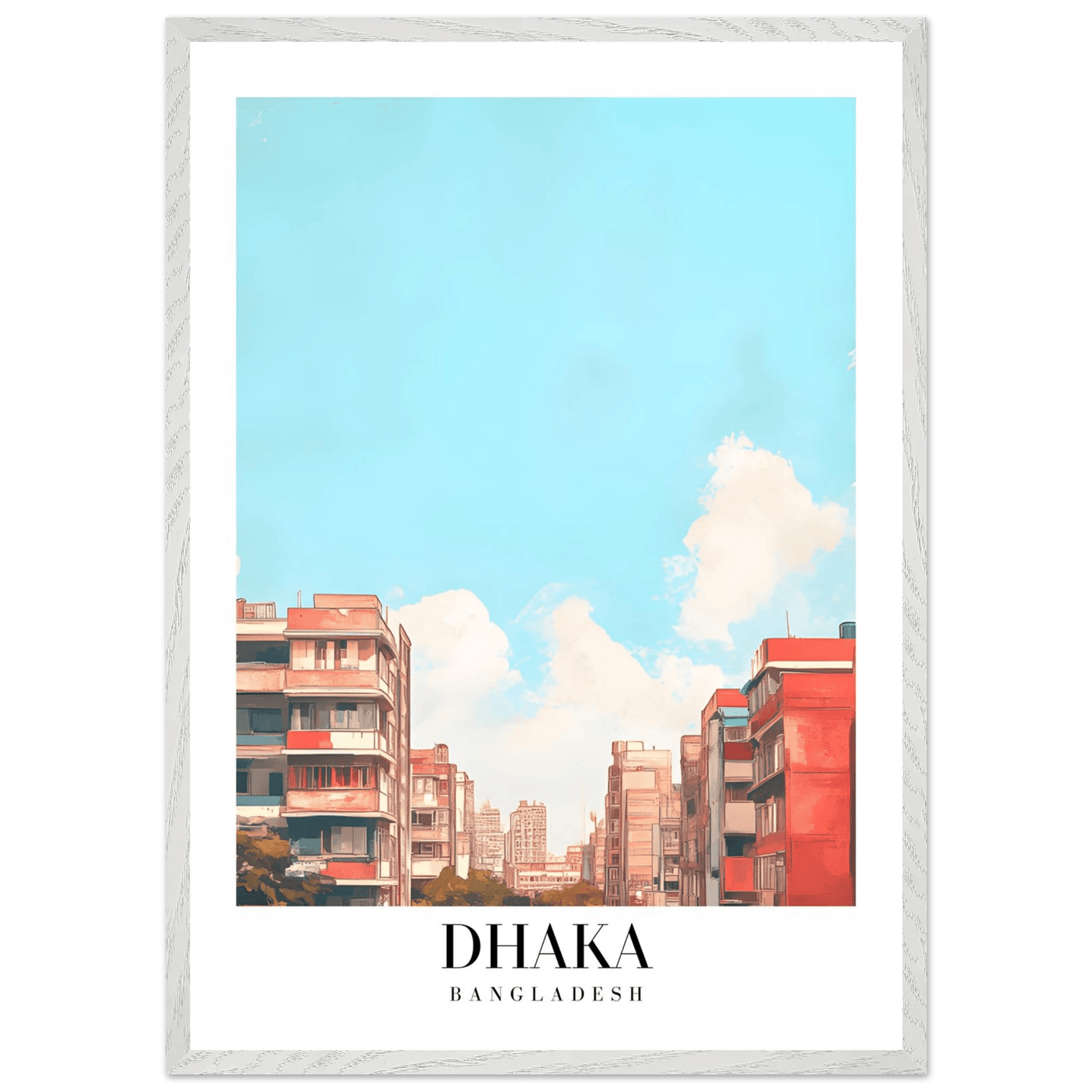 Dhaka Bangladesh Framed Poster – Pastel Cityscape Wall Art with Customizable Wooden Frame - Vibrantwalls