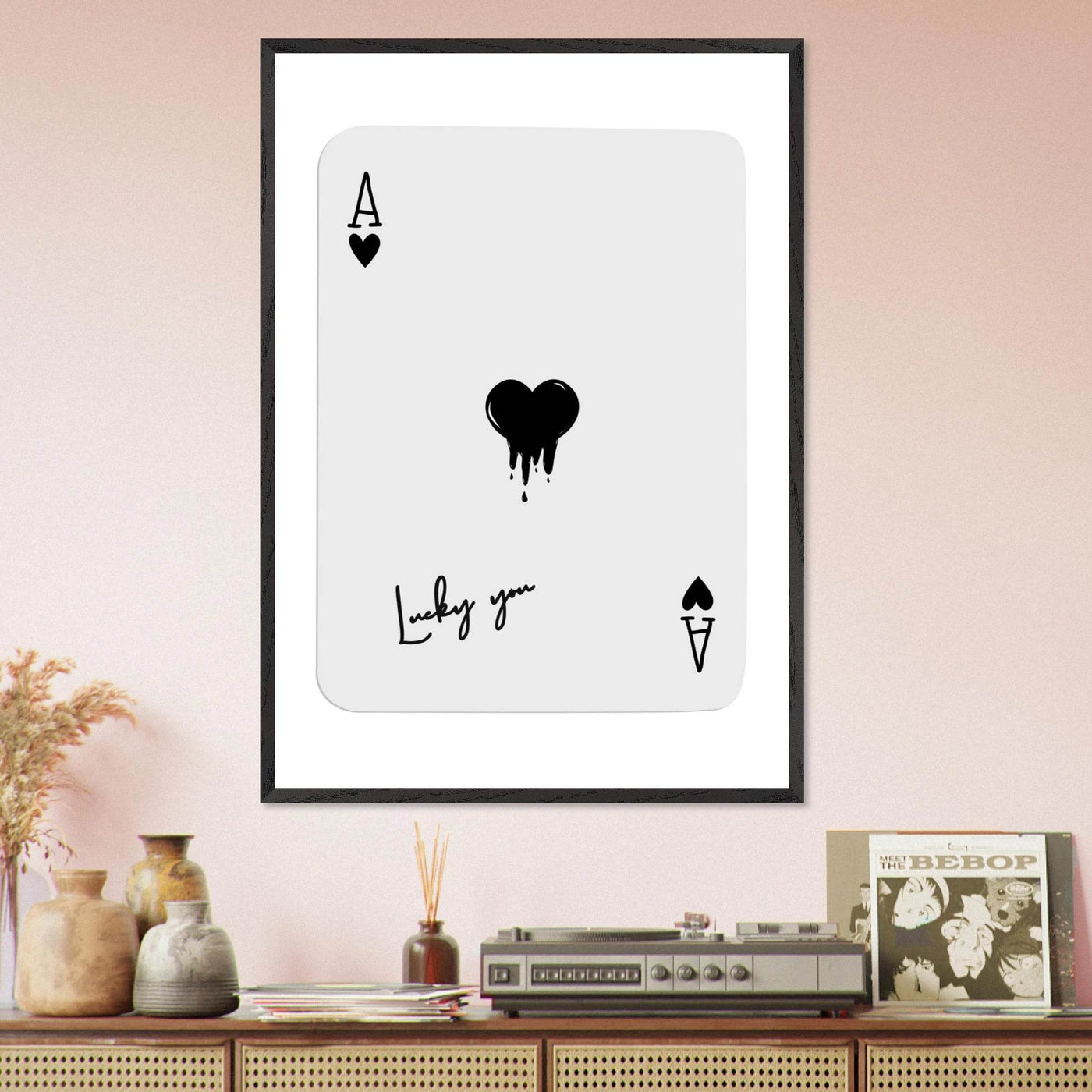 Lucky Ace of Hearts Dripping Art Print - Framed Poster, Modern Poker Card Decor, Eco-Friendly Wood Frame - Vibrantwalls