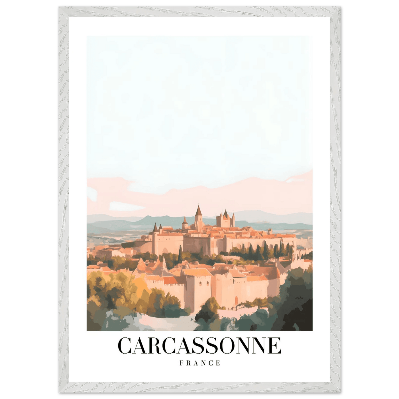 Carcassonne France Framed Poster – Vintage Travel Wall Art in Pastel Hues & Wooden Frame - Vibrantwalls