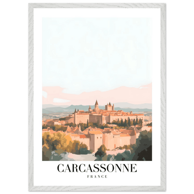 Carcassonne France Framed Poster – Vintage Travel Wall Art in Pastel Hues & Wooden Frame - Vibrantwalls
