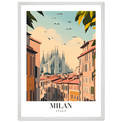 Milan Italy Framed Poster – Vintage Travel Wall Art with Duomo View & Wooden Frame - Vibrantwalls