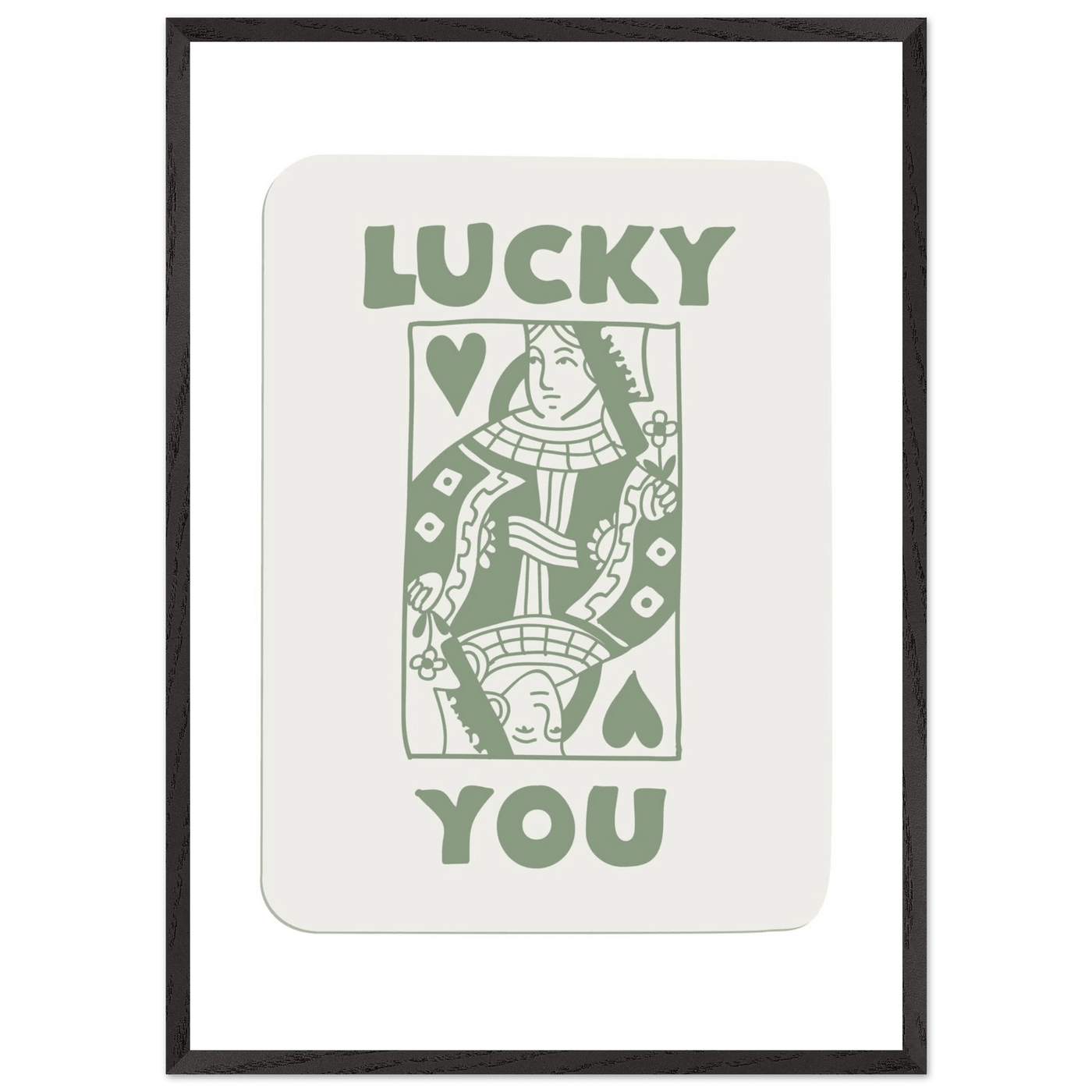 Lucky You Poker Card Print - Queen of Hearts Framed Art - Eco-Friendly Wood Frame - Vibrantwalls