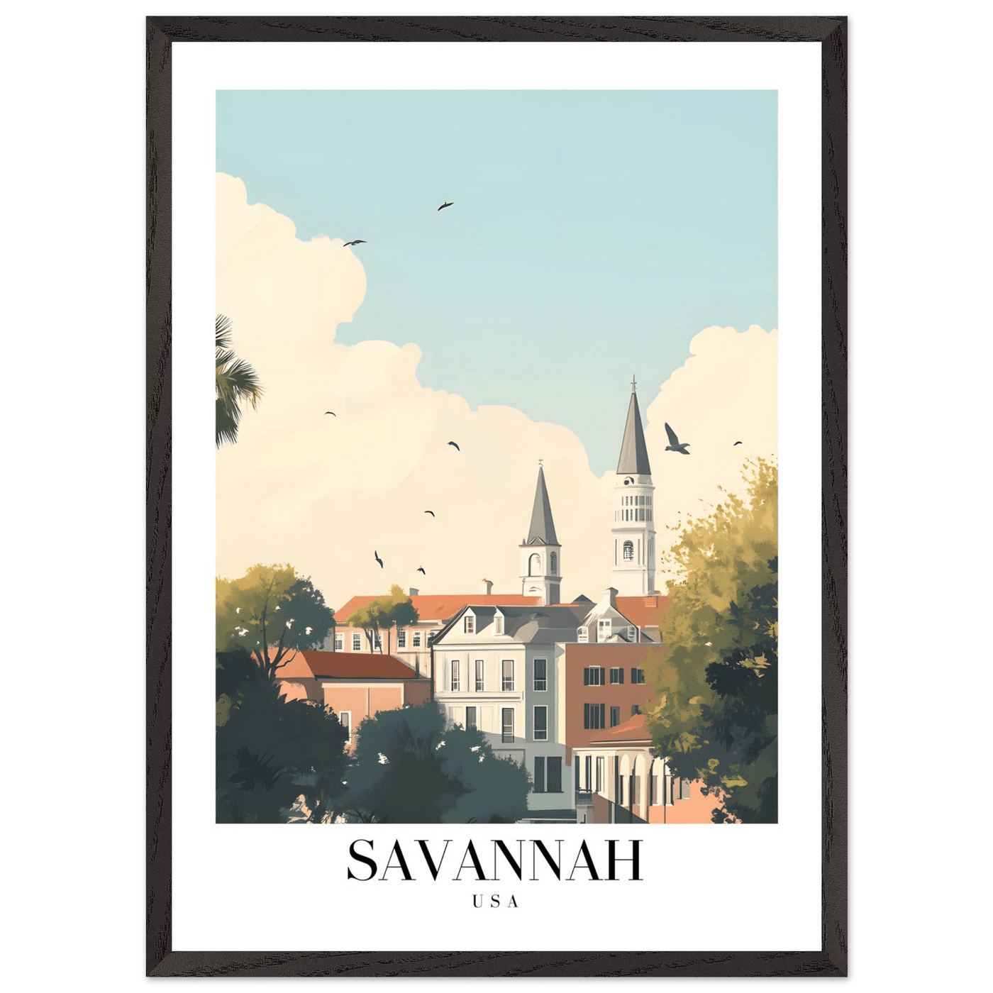 Savannah USA Framed Poster – Charming Cityscape Wall Art with Wooden Frame - Vibrantwalls