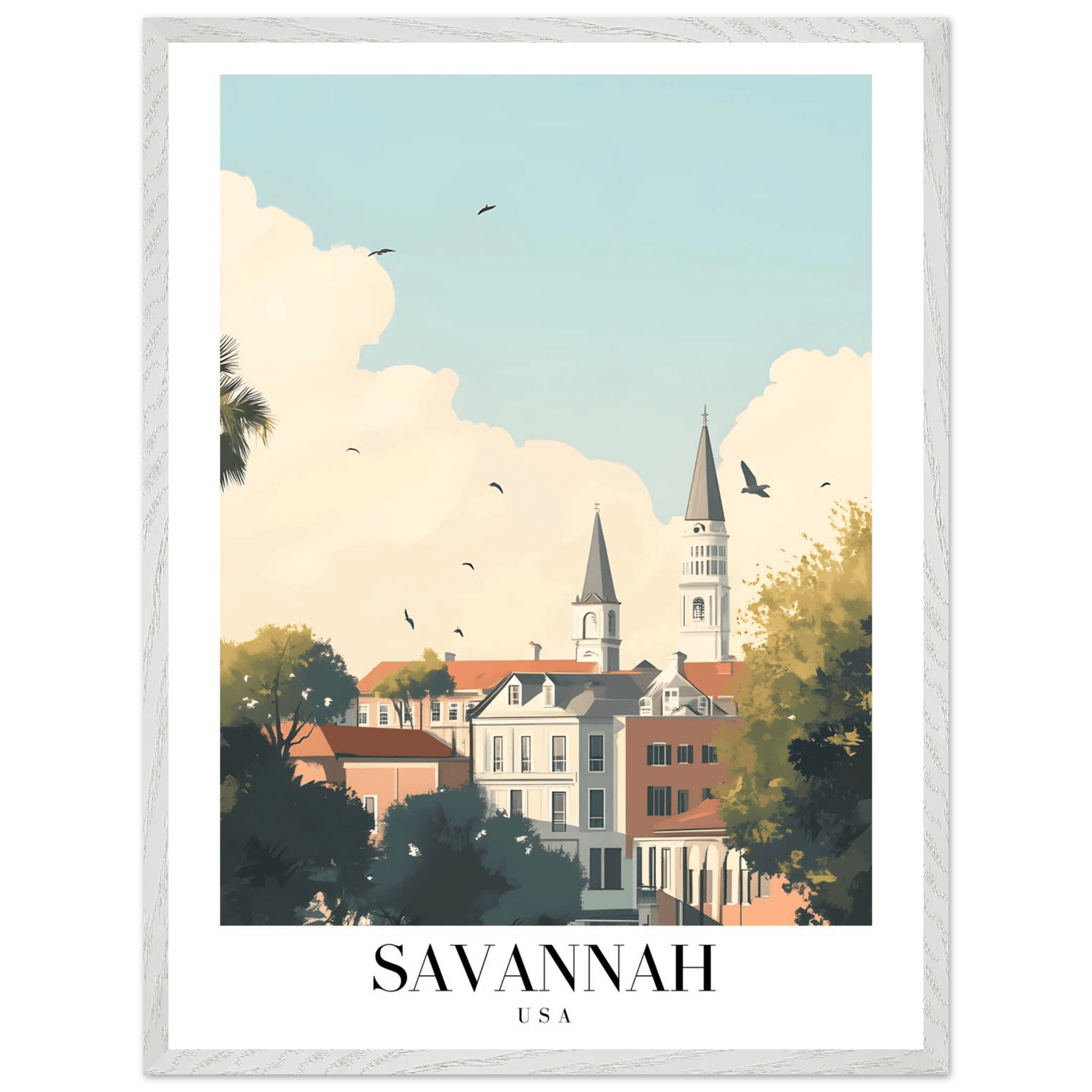 Savannah USA Framed Poster – Charming Cityscape Wall Art with Wooden Frame - Vibrantwalls