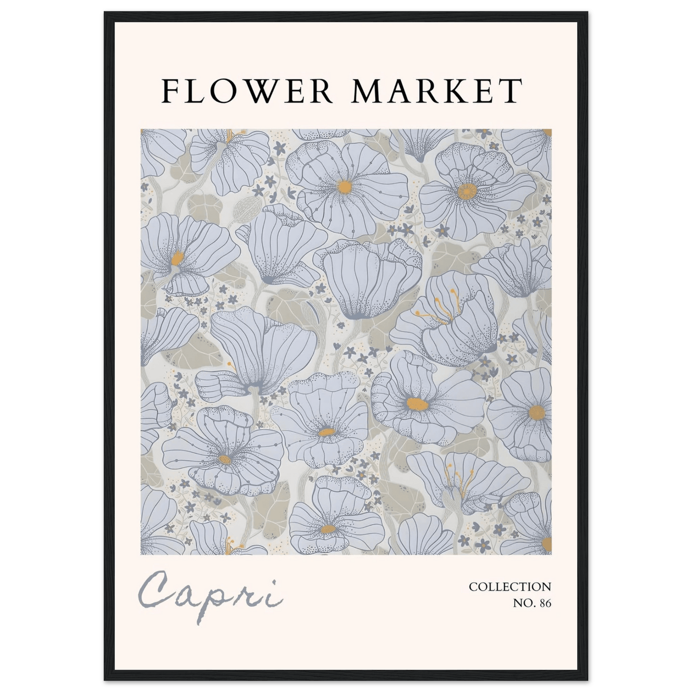 Capri Flower Market Framed Poster – Serene Floral Art Print in Cool Tones | Ready-to-Hang Wall Decor - Vibrantwalls