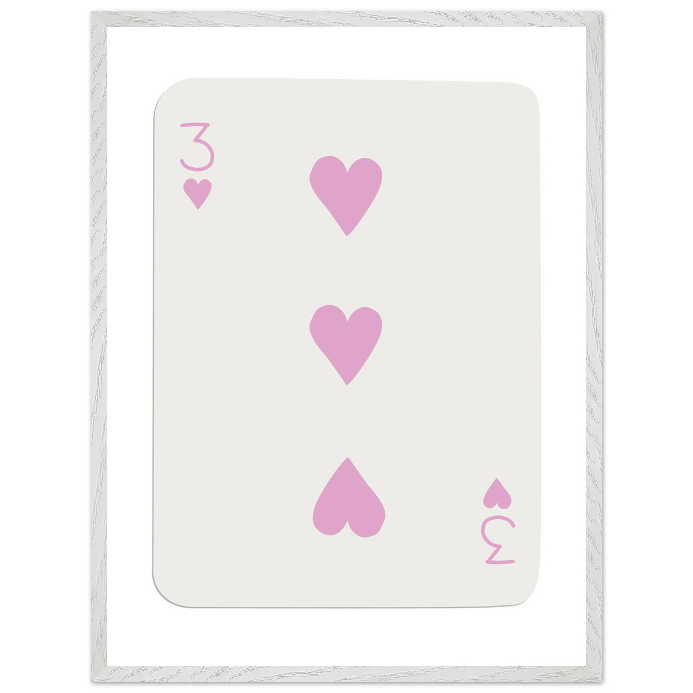 Three of Hearts Poker Card Print - Soft Pink Mounted Framed Poster Art, Eco-Friendly Wood Frame - Vibrantwalls