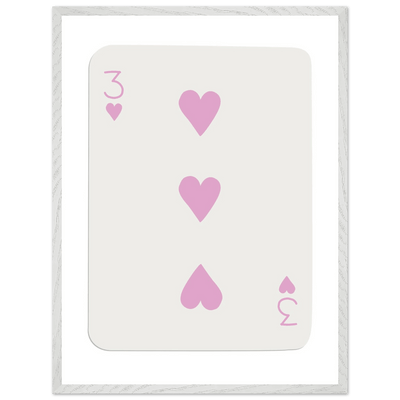 Three of Hearts Poker Card Print - Soft Pink Mounted Framed Poster Art, Eco-Friendly Wood Frame - Vibrantwalls