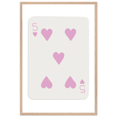 Five of Hearts Poker Card Print - Soft Pink Framed Poster Art, Eco-Friendly Wood Frame - Vibrantwalls