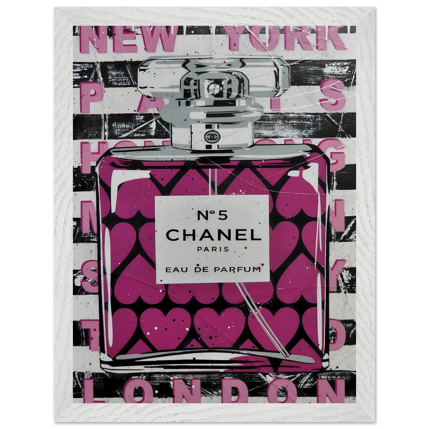 Chanel No. 5 Pink Hearts Pop Art Print in Premium Mounted Frame - Vibrantwalls
