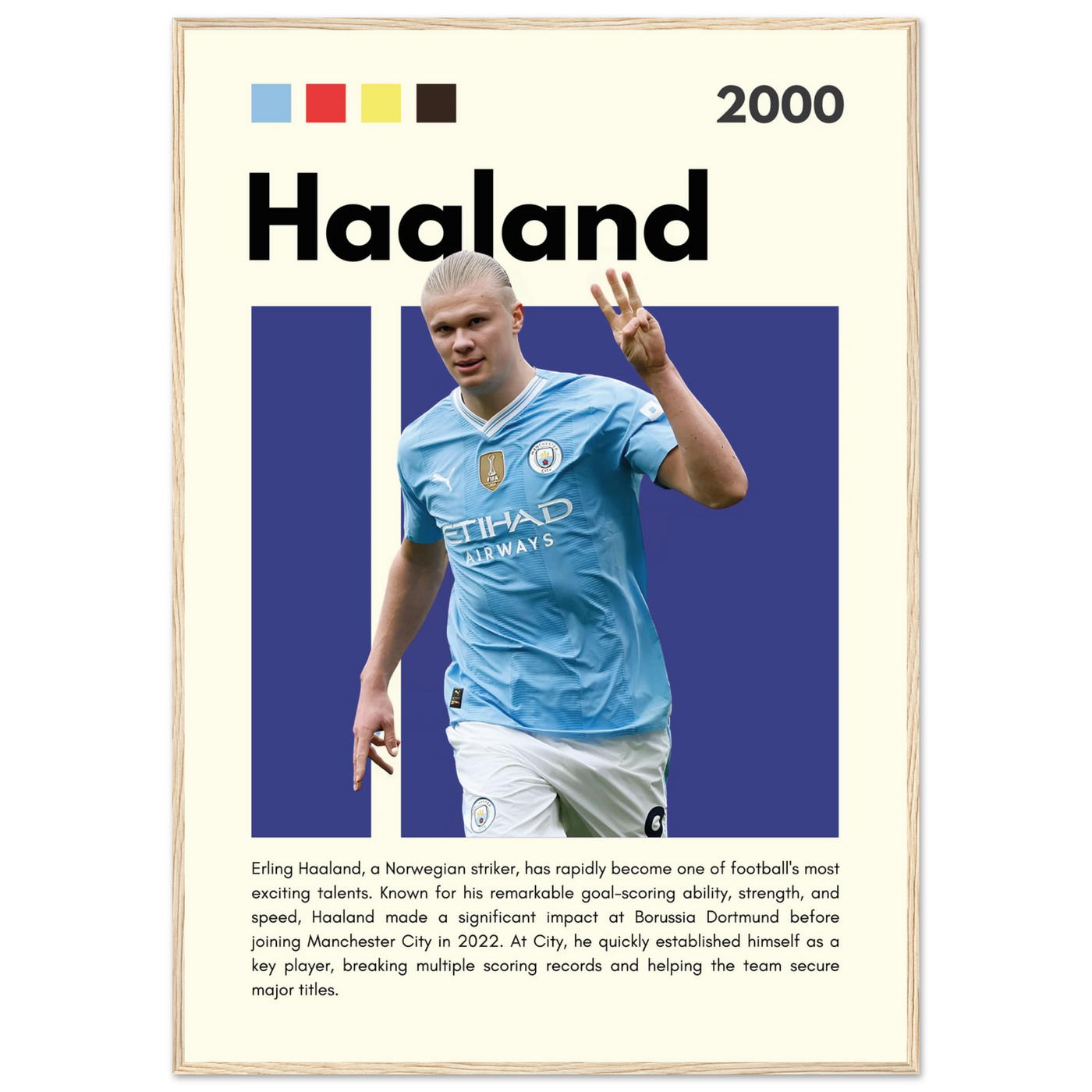 Erling Haaland Manchester City Framed Football Poster 70x100 cm 28x40″ Wood frame Vibrantwalls