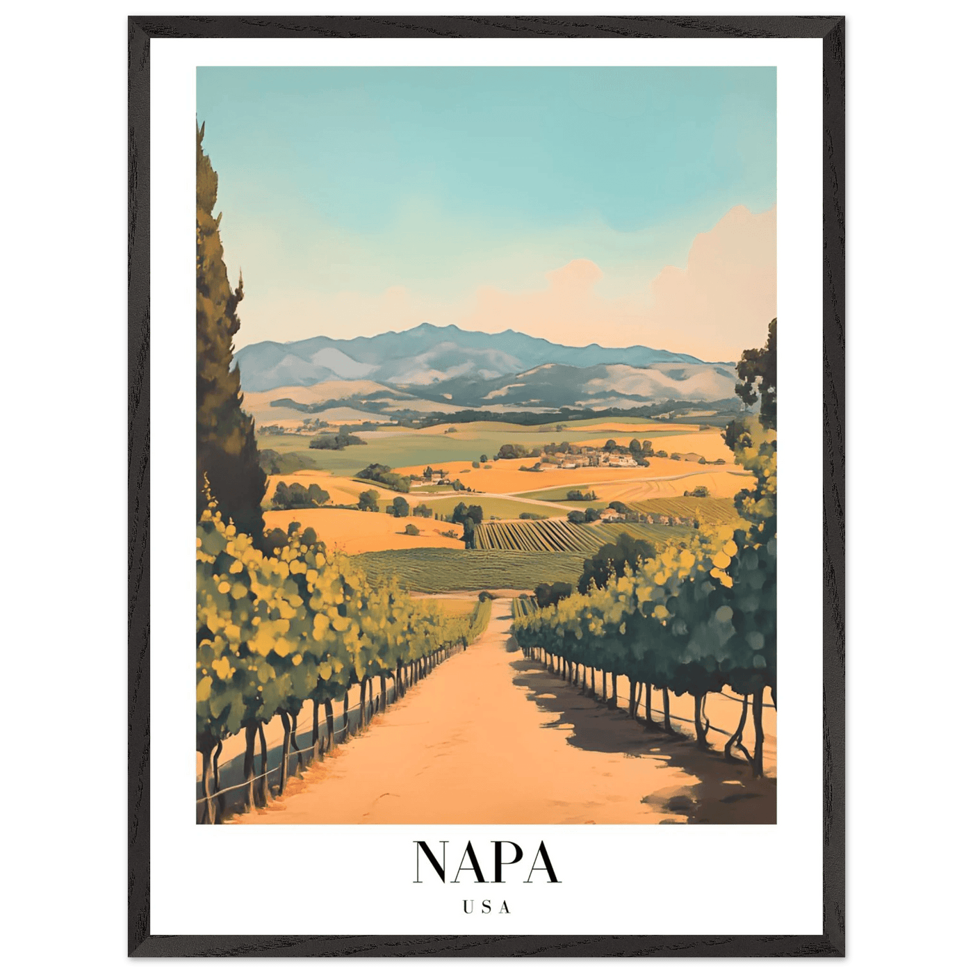 Napa Valley Vineyard Framed Poster – Vintage Travel Wall Art with Wooden Frame - Vibrantwalls