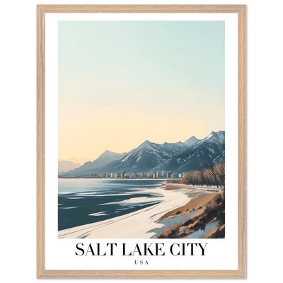 Salt Lake City Framed Poster – Modern Winter Landscape Art with Wood Frame - Vibrantwalls