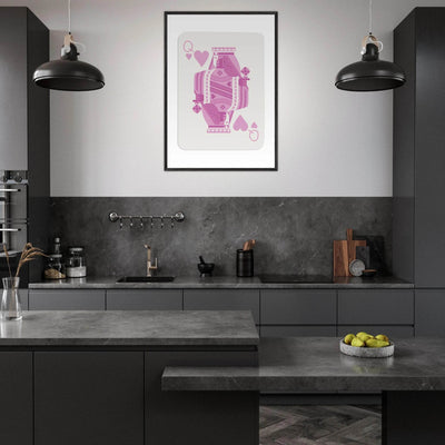 Queen of Hearts - Pink Poker Card Mounted Poster Art, Eco-Friendly Wood Frame & Shatterproof Plexiglass - Vibrantwalls