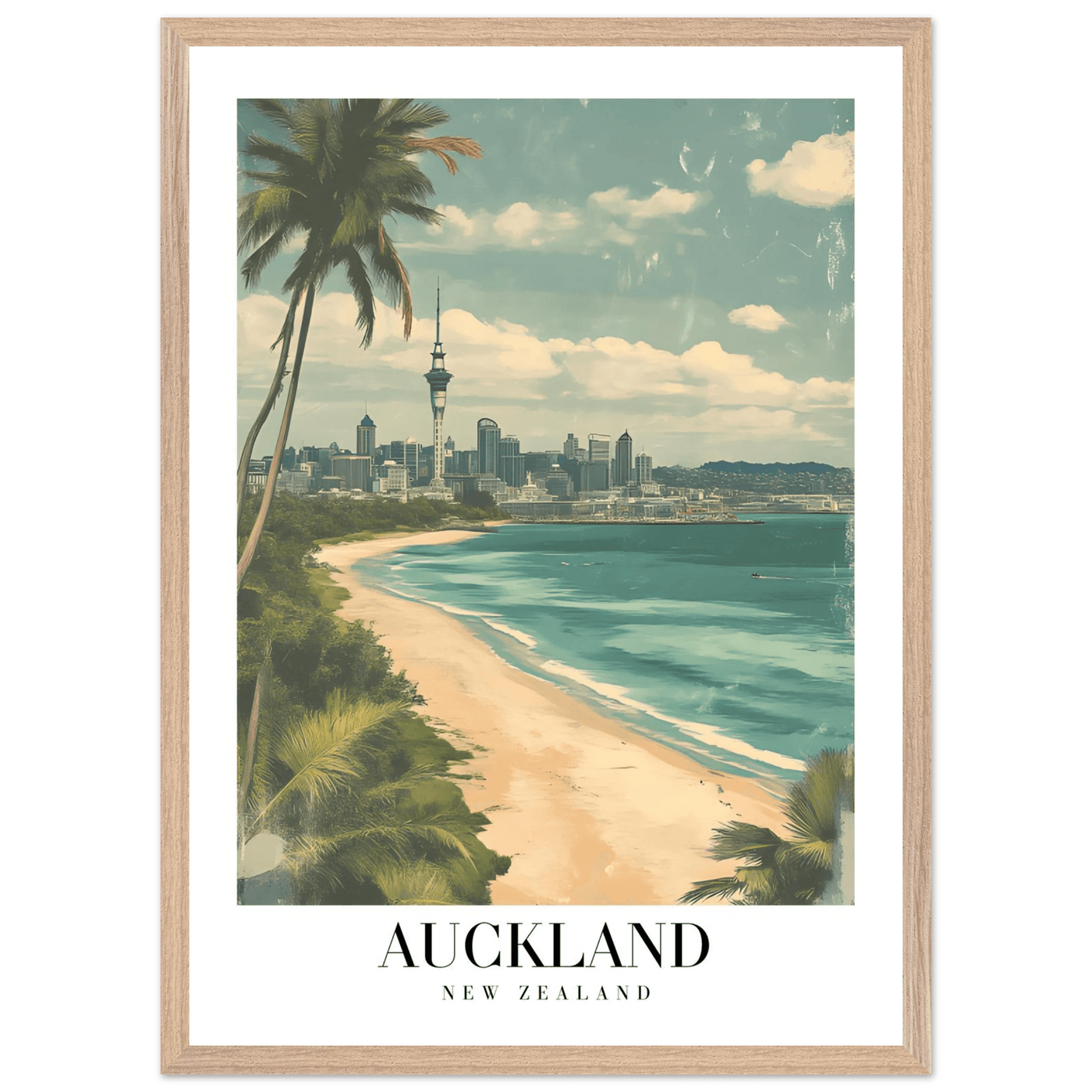 Auckland New Zealand Framed Poster – Vintage Coastal City Travel Wall Art with Wooden Frame Options - Vibrantwalls