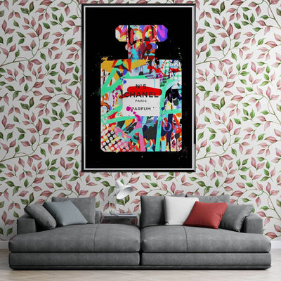 Vibrant Pop Art Chanel No. 5 Perfume Print - Framed & Ready-to-Hang - Vibrantwalls