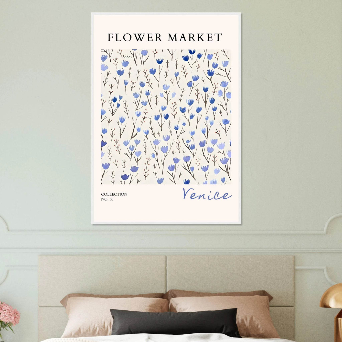 Venice Flower Market Framed Poster – Serene Blue Floral Art Print | Ready-to-Hang Wall Decor - Vibrantwalls